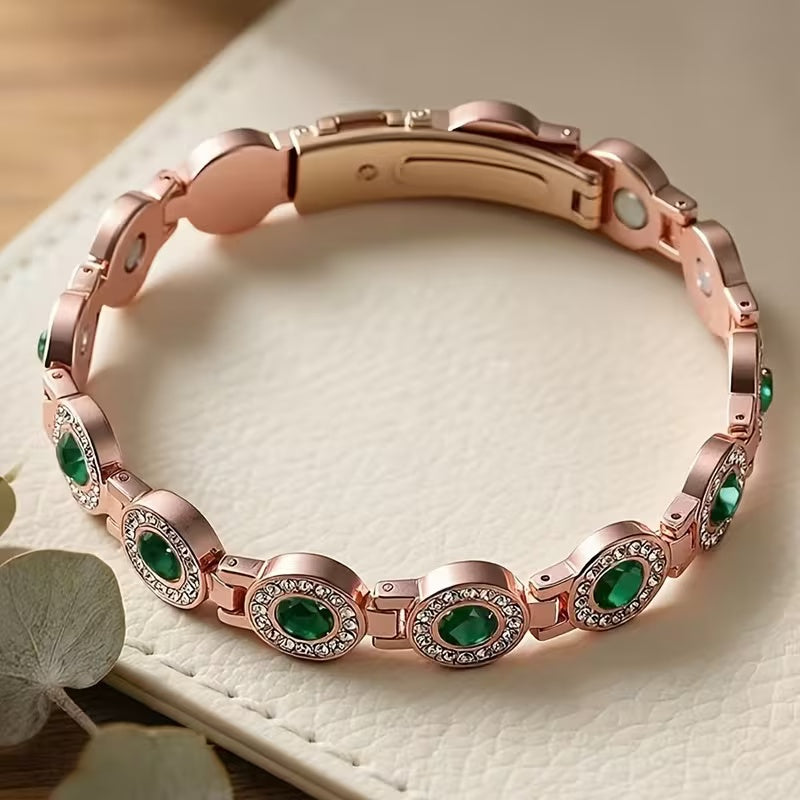 ✨ Pulsera magnética de aleación de lujo con estilo, pulsera magnética de circonita de cobre puro