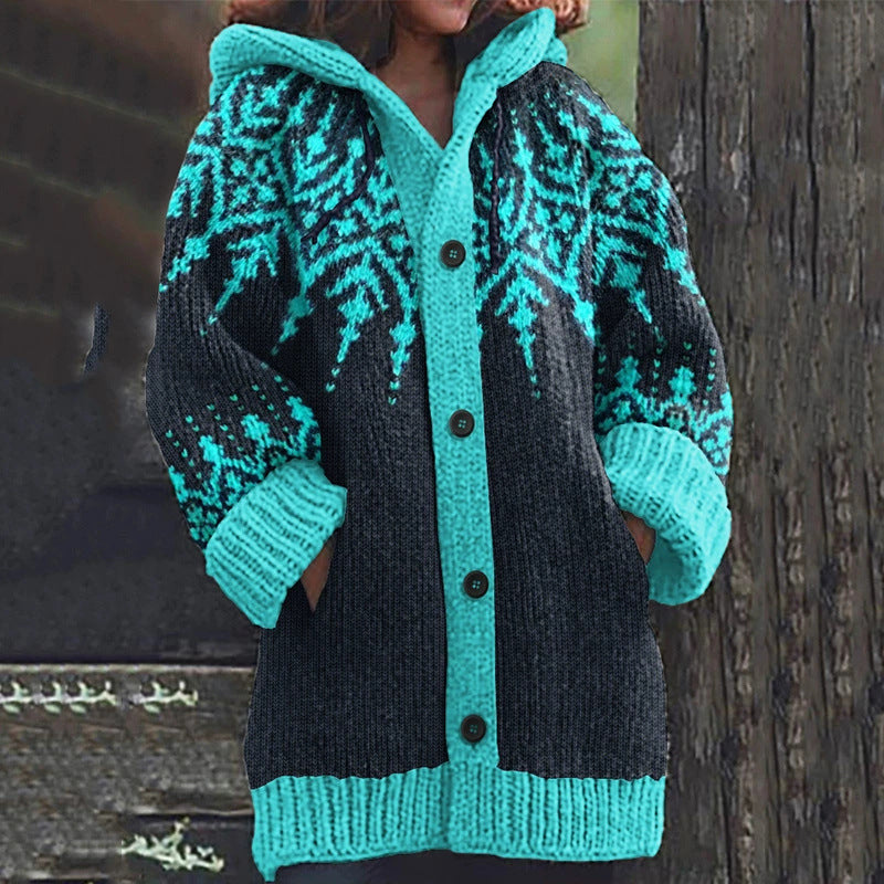 ⛄【S~5XL】Elegantní retro bunda s kapucí a barevnými bloky ve stylu sněhových vloček