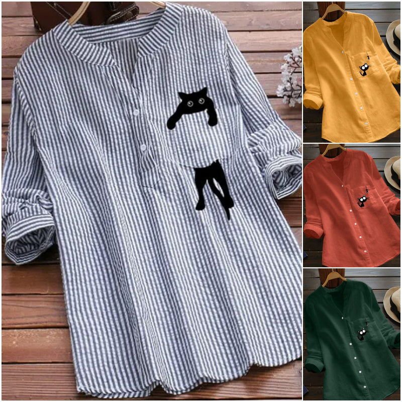 【S-3XL】Nový dámsky top s dlhým rukávom s potlačou z bavlny a ľanu