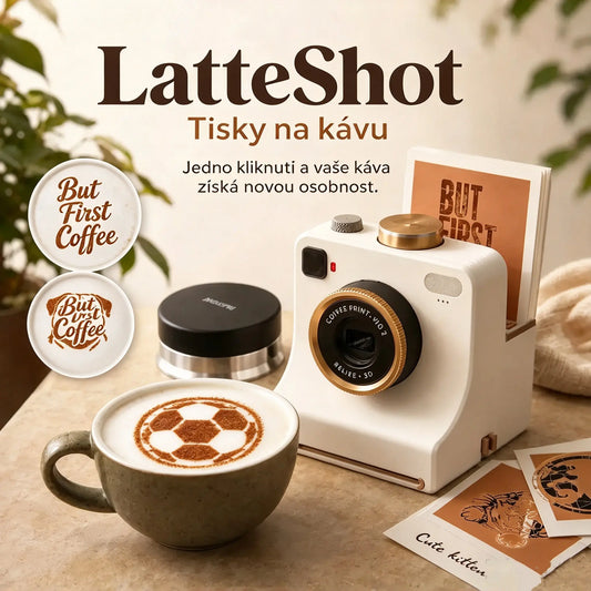 ✅【 Obsahuje 12 náhodně vybraných jednobarevných karet s modely.】🔥 Retro fotoaparát na latte art — Mechanická tiskárna šablon na latte art