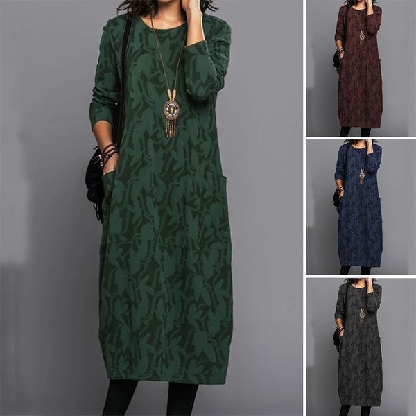 ✨【S-3XL】Φόρεμα με στρογγυλή λαιμόκοψη, τσέπη, σχέδιο προς πώληση - Χειμερινά ρούχα υψηλής ποιότητας