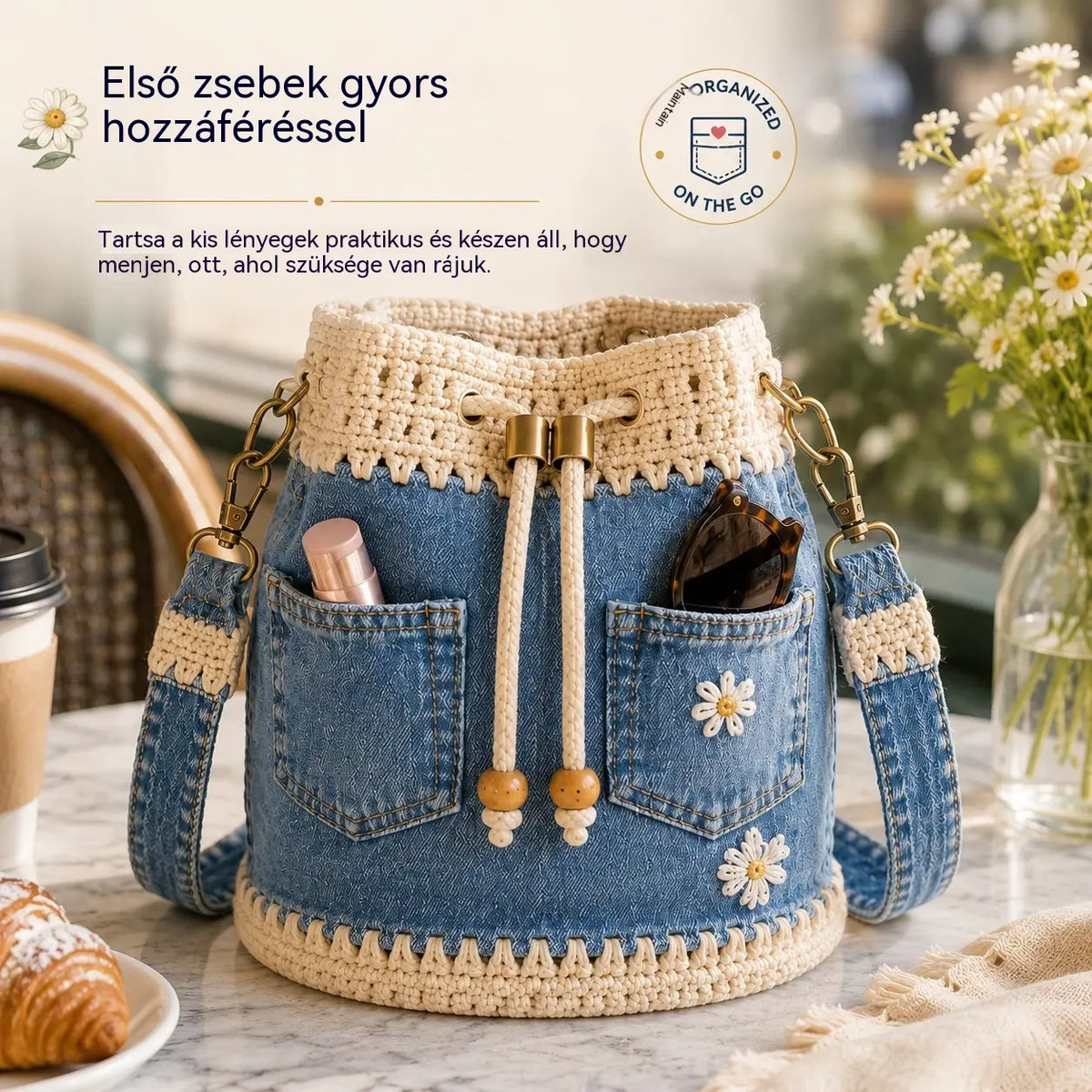 Egy bohém stílusú szőtt farmertáska, amely minden megjelenésedhez illik ✨