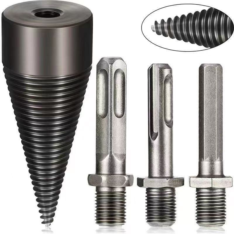 🔥1 sada za 620 Kč【32mm vrtací kužel na štípání dřeva + 3 typy upínacích nástavců】 ⚙️ Vrtací kužel z vyztužené oceli pro elektrické štípačky – vysoký výkon a práce bez námahy.