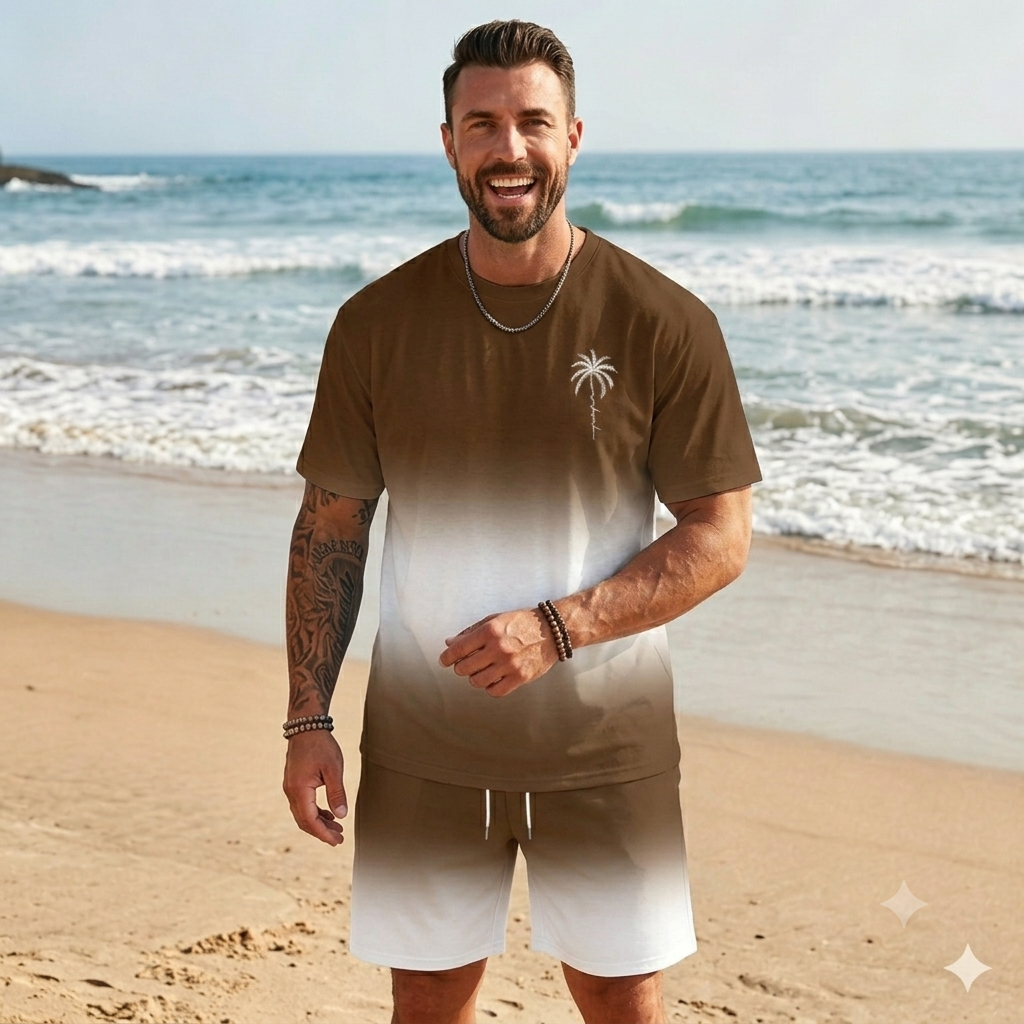 Doprava zdarma 🌴【S-5XL】Nový letní pánský oblek s potiskem trička a kraťasů, volný ležérní vzhled