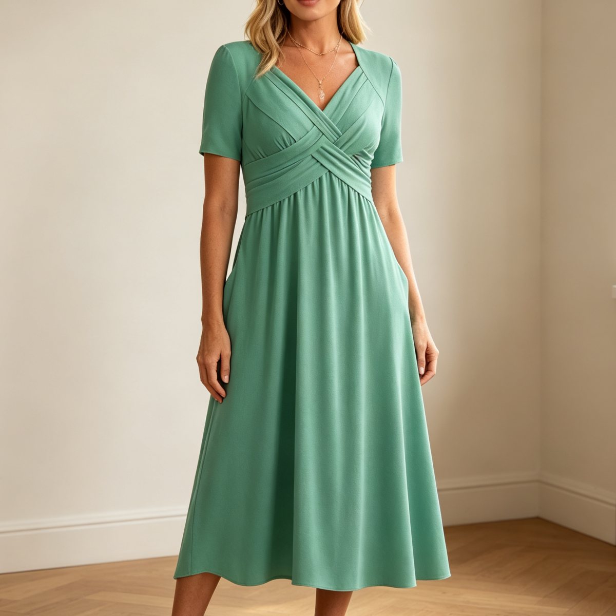 【S-3XL】Μεσαίο φόρεμα σε casual μόδα σε καθαρό χρώμα