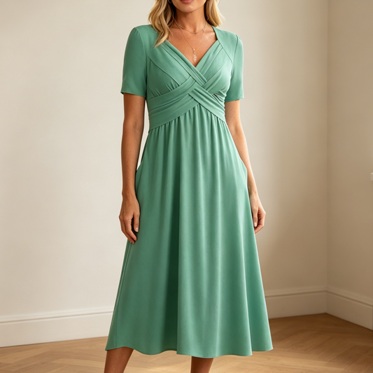 【S-3XL】Μεσαίο φόρεμα σε casual μόδα σε καθαρό χρώμα