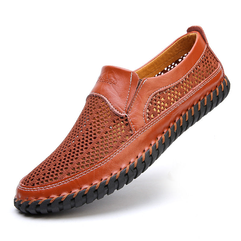 【38-48】👞Nová jarná a letná pánska sieťovaná obuv veľká veľkosť - pravá hovädzia koža, proti poteniu a zápachu, priedušná a pohodlná