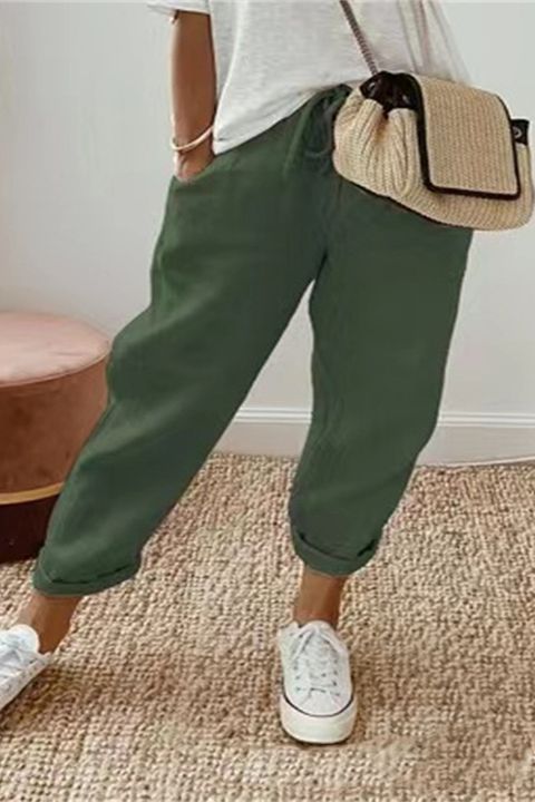 S-5XL 😍💕Poslední den akce -50% SLEVA💕Dámské Bavlněné Kalhoty | Elastický Pas se Stahovací Šňůrkou | Kapsy | Volný Ležérní Střih