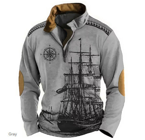 🌟【S-5XL】Nová módní pánská mikina s dlouhým rukávem a potiskem v národním stylu, poloviční zip