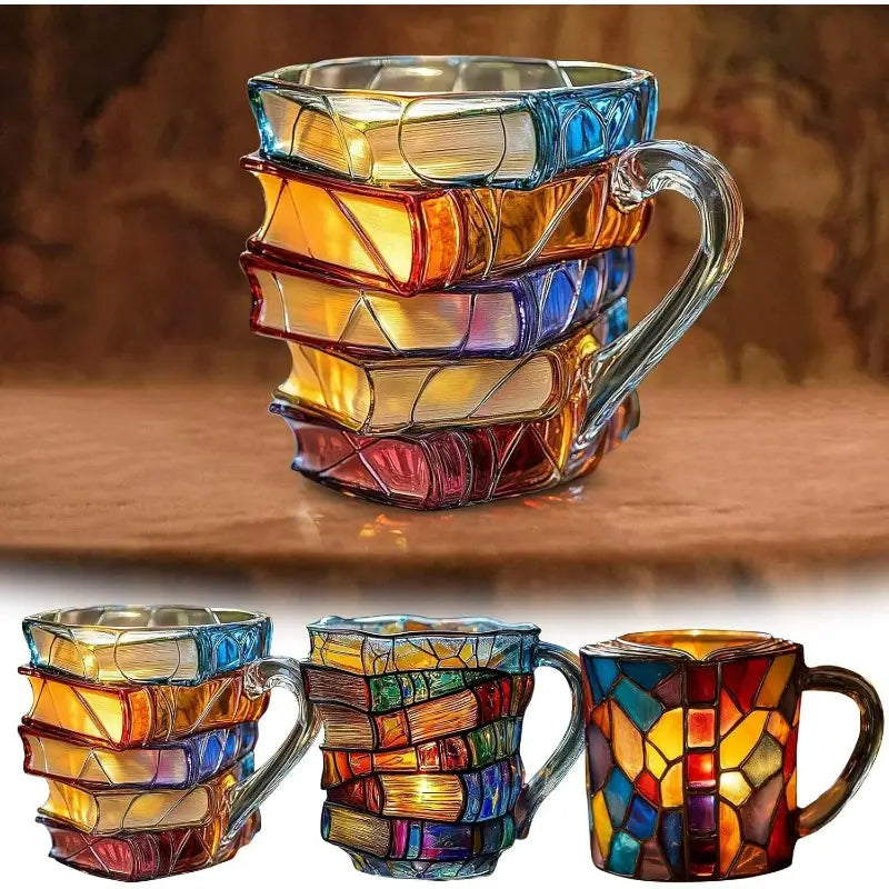 📚 Taza de café pintada en 3D con forma de libro.