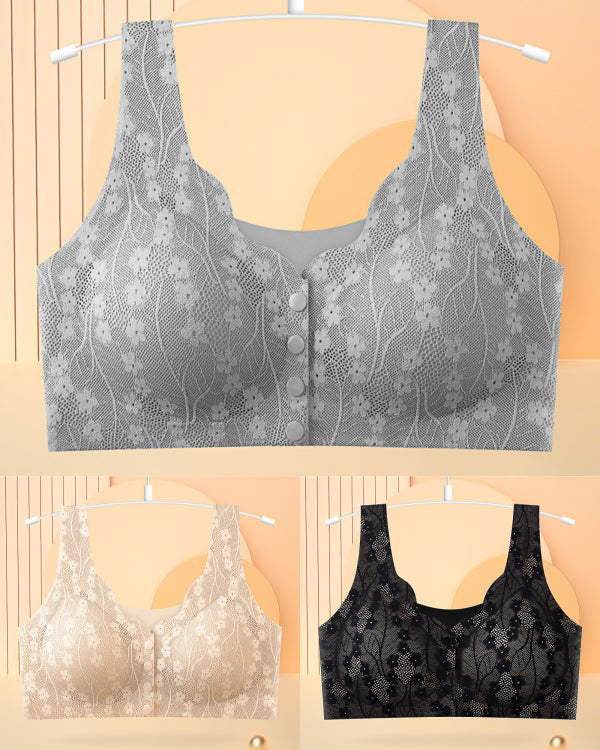 😍[Balenie po 3 ks] [40-100KG] Dámska čipkovaná podprsenka s bezdrôtovým otváraním vpredu
