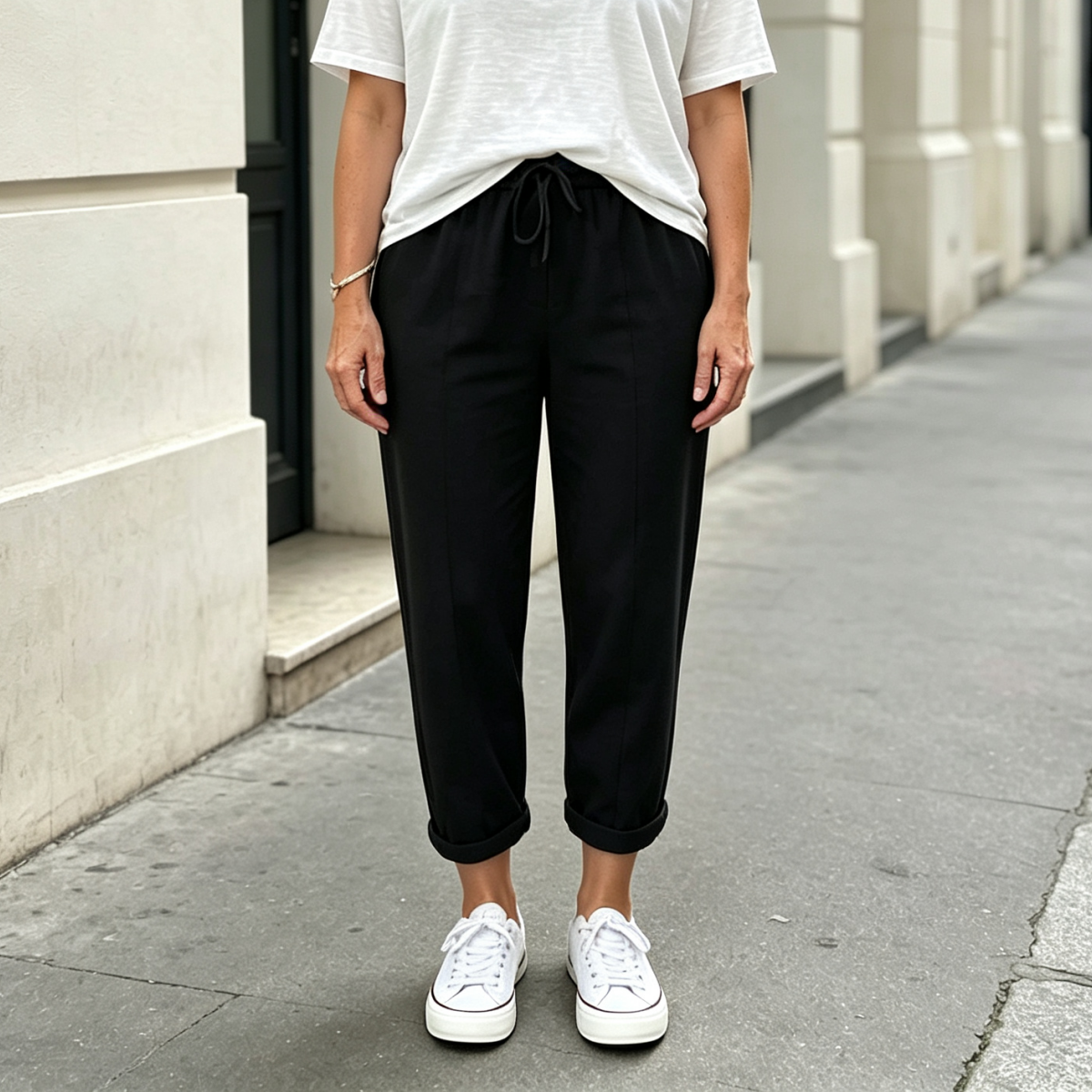 S-5XL 😍💕Poslední den akce -50% SLEVA💕Dámské Bavlněné Kalhoty | Elastický Pas se Stahovací Šňůrkou | Kapsy | Volný Ležérní Střih