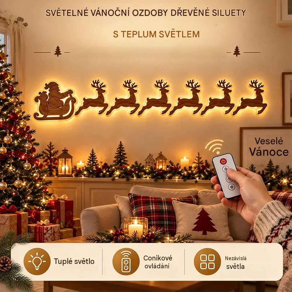 🦌✨ LED silueta soba na zeď | Světelná vánoční dekorace | Nástěnná dekorace s teplým světlem pro domácnost a kancelář 🎄