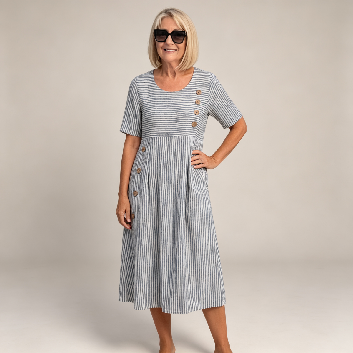 Doprava zdarma 👗🏕️【S-2XL】 Lehké a vzdušné pruhované midi šaty
