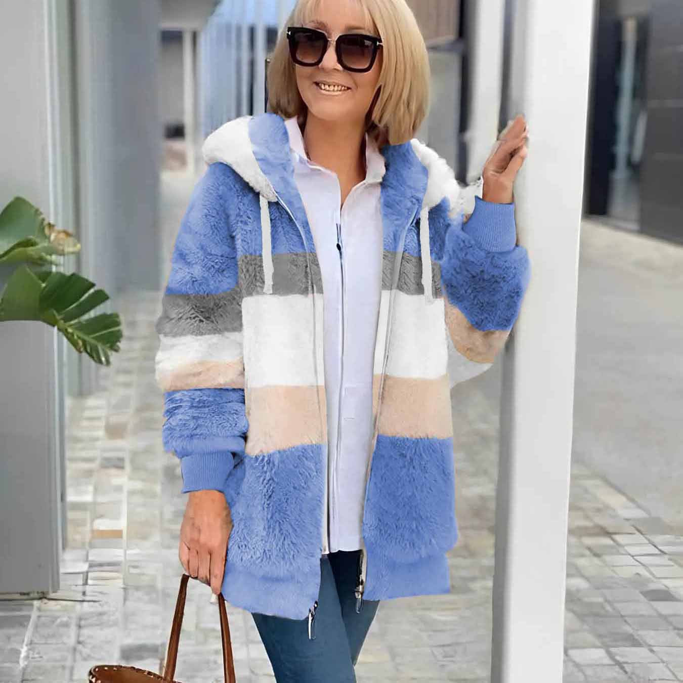 ❄️ [S-5XL] Dámská bunda 2025 s kontrastními pruhy z hustého plyše