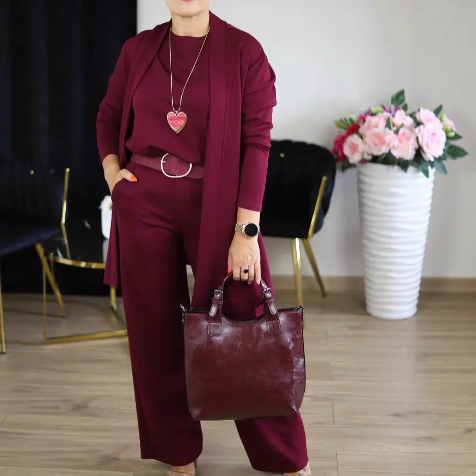 ⏳Speciální časově omezená nabídka⏰Elegantní 3-dílná souprava včetně dlouhého kardiganu, topu a kalhot💞