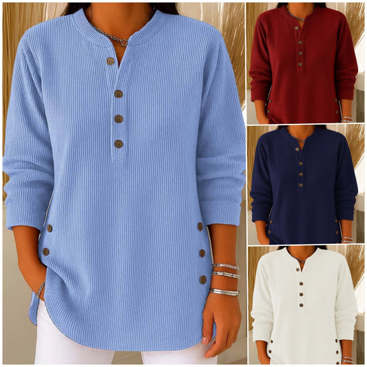 Dámsky jednofarebný ležérny voľný pletený sveter s dlhým rukávom a okrúhlym výstrihom (S-4XL)