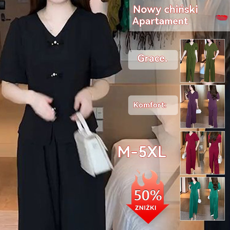 🌸【M-5XL】🔥【Topy + kalhoty se širokými kalhotami】Módní oblek z ledového hedvábí 2026