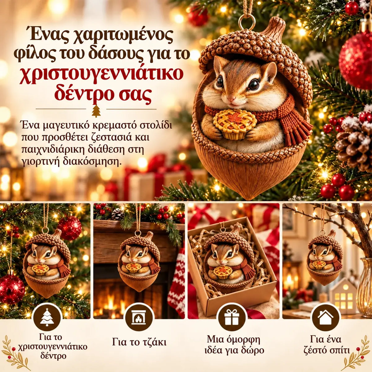 🎉【Αγοράστε 6 και πάρτε 6 δωρεάν】🤩 🎁Ολοκαίνουργιο 2D ακρυλικό χριστουγεννιάτικο σχέδιο: Σχέδιο ζώων σε σχήμα κουκουναριού