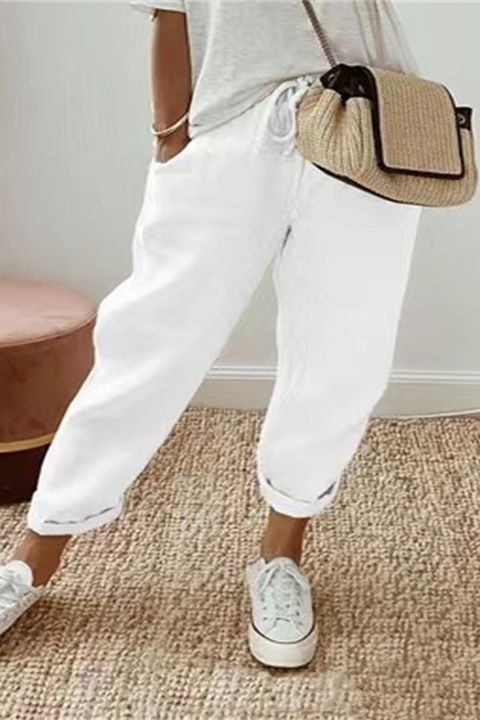 S-5XL 😍💕Poslední den akce -50% SLEVA💕Dámské Bavlněné Kalhoty | Elastický Pas se Stahovací Šňůrkou | Kapsy | Volný Ležérní Střih