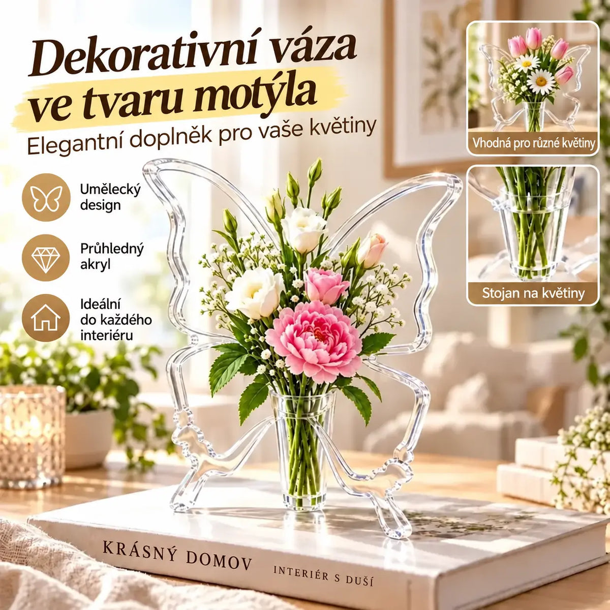 🦋【1 kus】Dekorativní váza ve tvaru motýla – elegantní doplněk pro květiny i interiér.