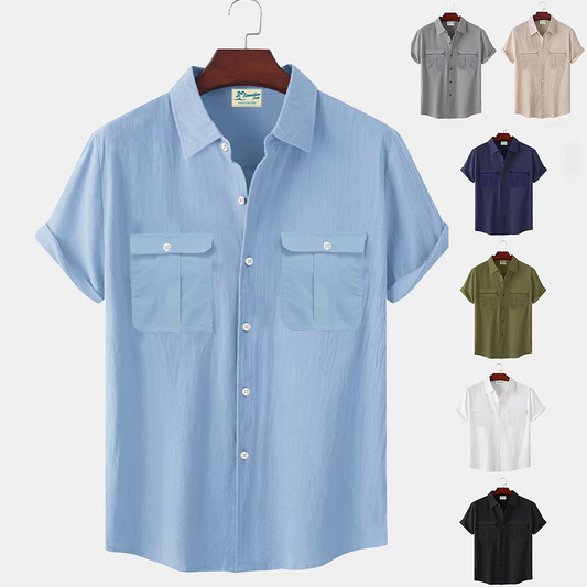 👔【M-5XL】Nová letní pánská jednobarevná lněná košile