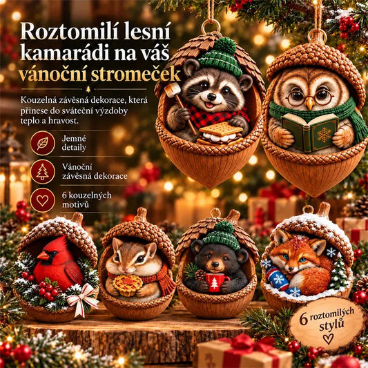 🎉【Vásárolj 6 darabot, és kapsz 6 darabot ingyen】🎁Új 2D akril karácsonyi dizájn fenyőtoboz alakú állatokkal