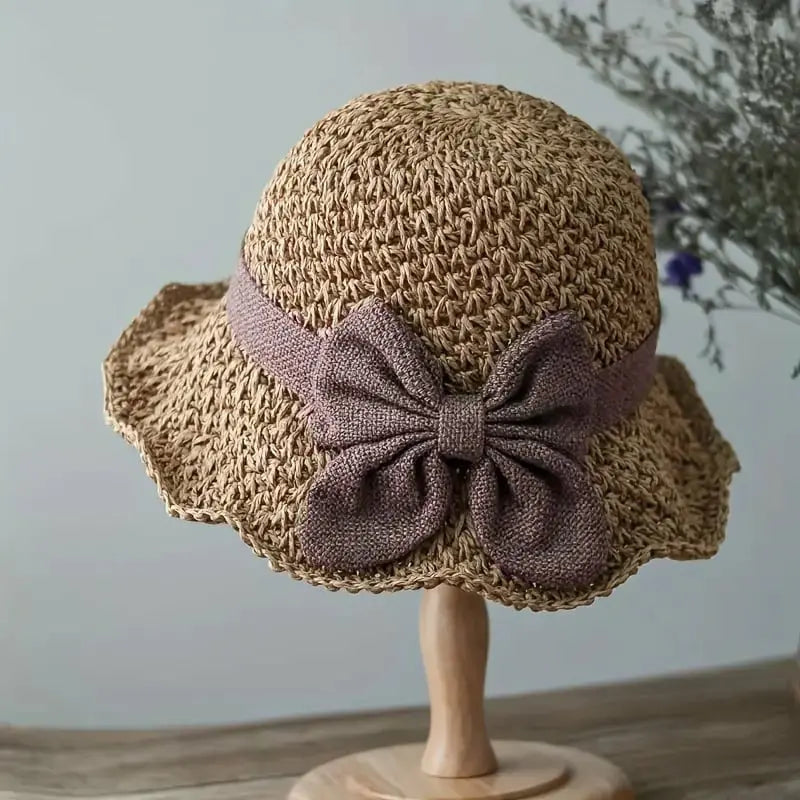 🎀 50% SLEVA 👒 | Retro slaměný klobouk s mašlí – skládací a prodyšný na léto