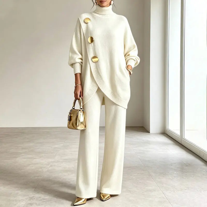 ✨🔥 Poloviční cena + doprava zdarma 🚚💕 Elegantní dámský komplet: rolák a kalhoty se širokými nohavicemi – pohodlný a stylový 👗