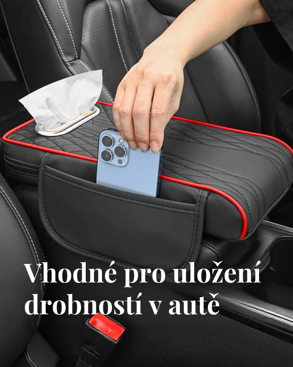 Multifunkční kožená loketní opěrka do auta tři v jednom