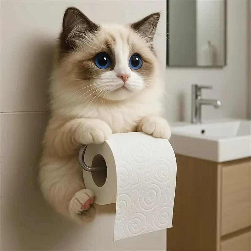 🐱【Nowość】Uroczy uchwyt na papier toaletowy z motywem kota, ścienny uchwyt na papier toaletowy, uroczy kotek, przechowywanie papieru toaletowego