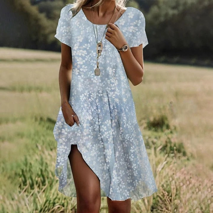 50% kedvezmény【S-3XL】👗2026 új kerek nyakú virágmintás ruha