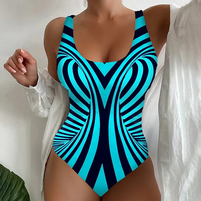 【S~6XL】Σέξι ολόσωμο μαγιό με ριγέ μοτίβο