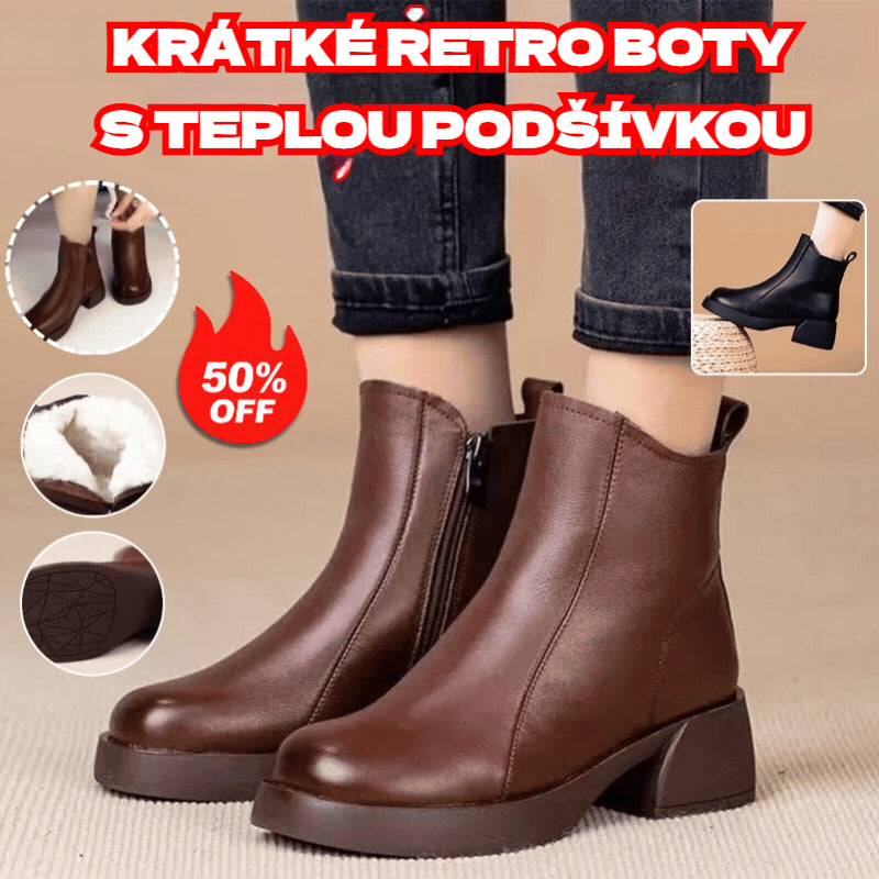 【35-40】Nové dámské zimní boty v retro stylu pro větší velikosti, boty z pravé kůže, teplé sametové boty