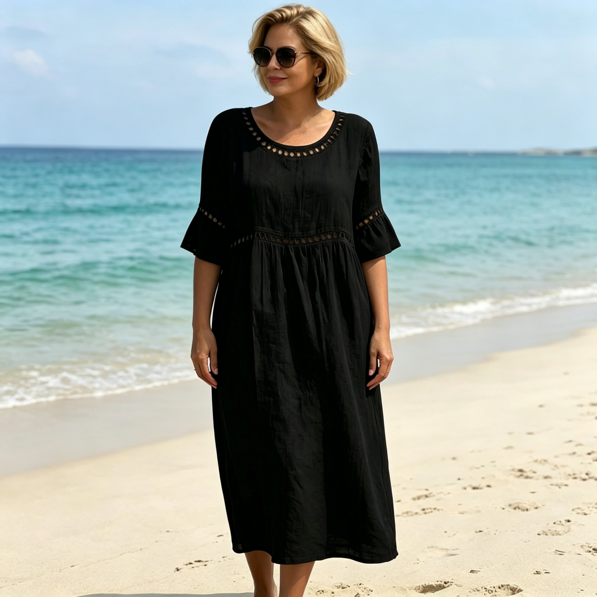 💎2026 Alta calidad💎【S-3XL】Vestido de mujer de algodón y lino, con mangas abullonadas, transpirable, suave y cómodo