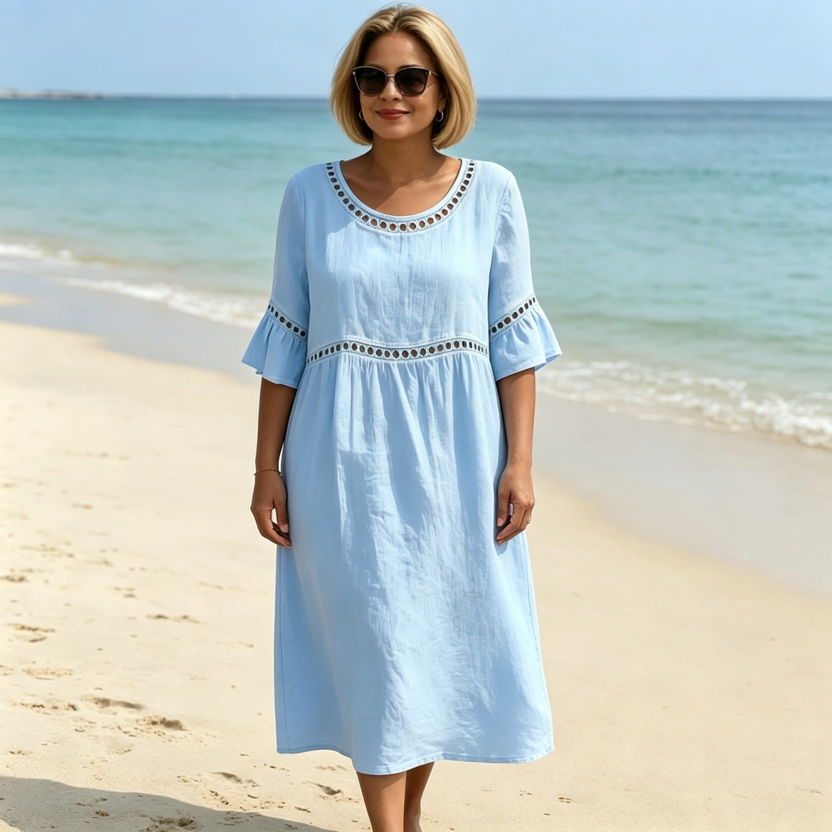 💎2026 Alta calidad💎【S-3XL】Vestido de mujer de algodón y lino, con mangas abullonadas, transpirable, suave y cómodo