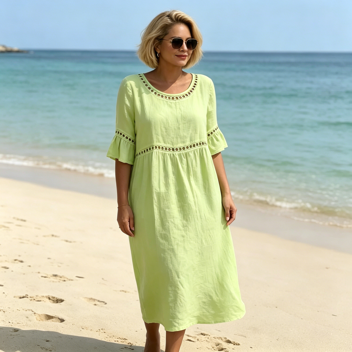 💎2026 Alta calidad💎【S-3XL】Vestido de mujer de algodón y lino, con mangas abullonadas, transpirable, suave y cómodo