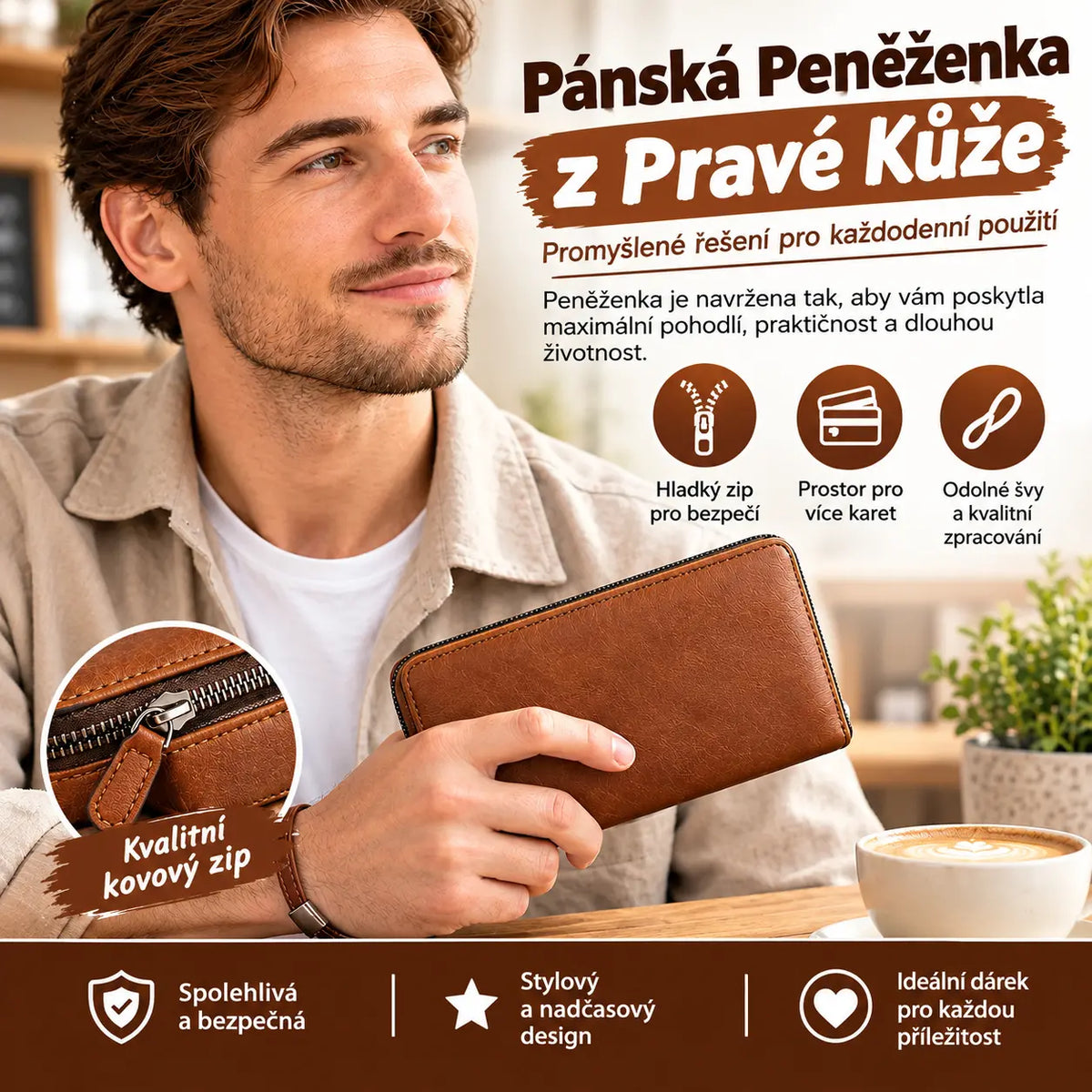 ✨ Dnes sleva 50 %! 👔 Pánská peněženka na zip – velká kapacita, multifunkční, s přihrádkami na karty