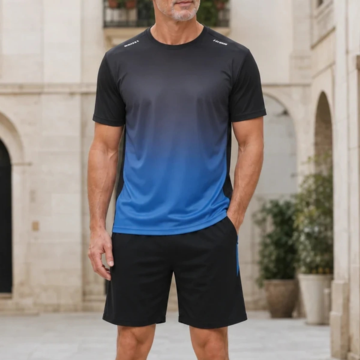 ✨M-5XL【Doprava zdarmaí】Pánská dvoudílná letní sportovní souprava - tričko s krátkým rukávem a kraťasy