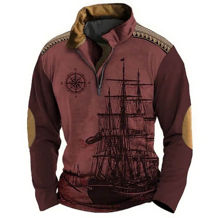 🌟【S-5XL】Nová módní pánská mikina s dlouhým rukávem a potiskem v národním stylu, poloviční zip