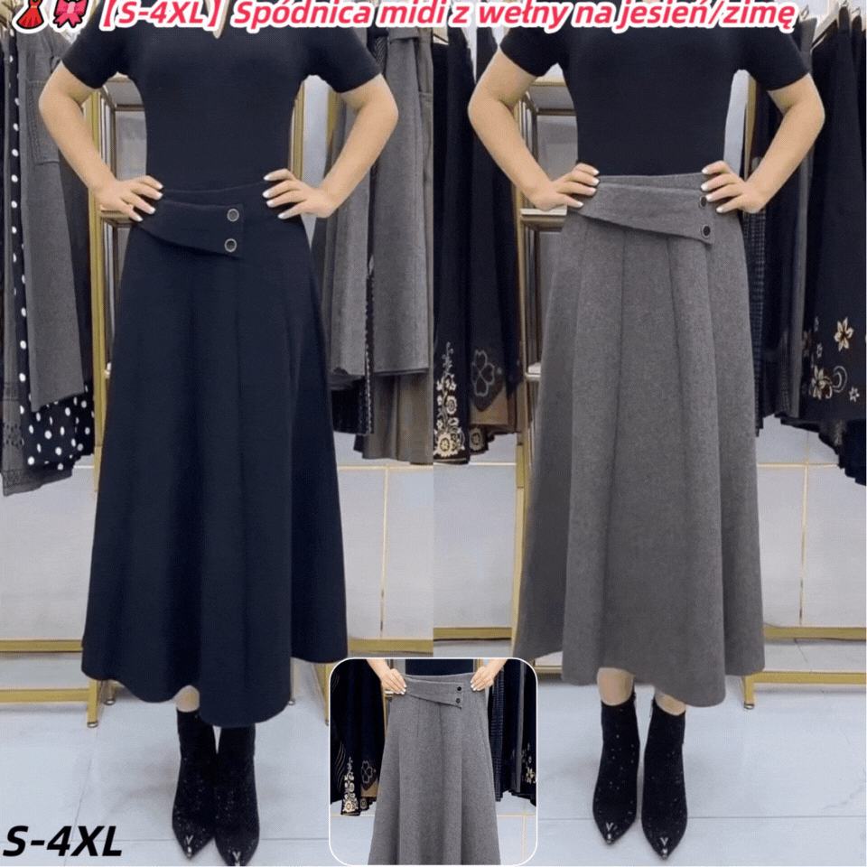 👗🎀【S-4XL】Damska wełniana spódnica midi na jesień/zimę
