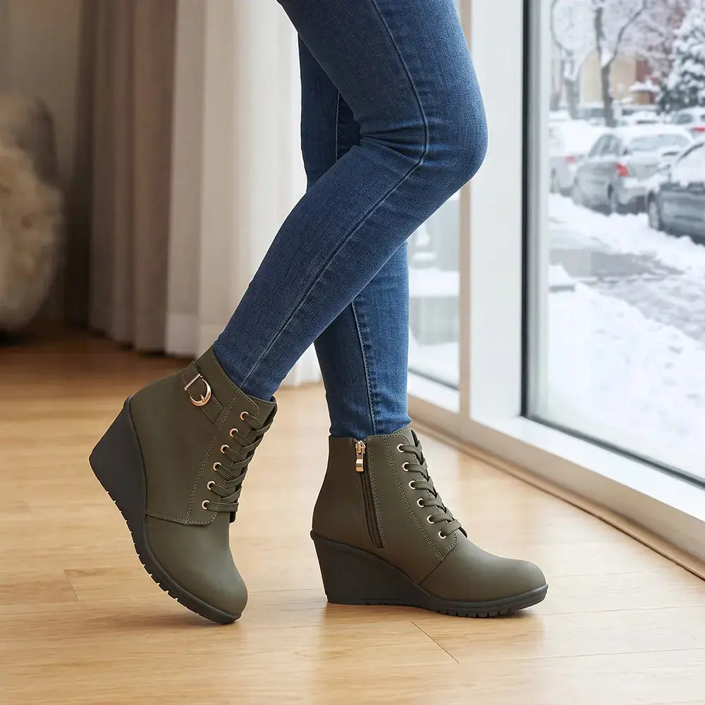 【35-42】👢 Dámské zimní kotníkové boty na klínku: stylová a stabilní volba do chladných dnů.