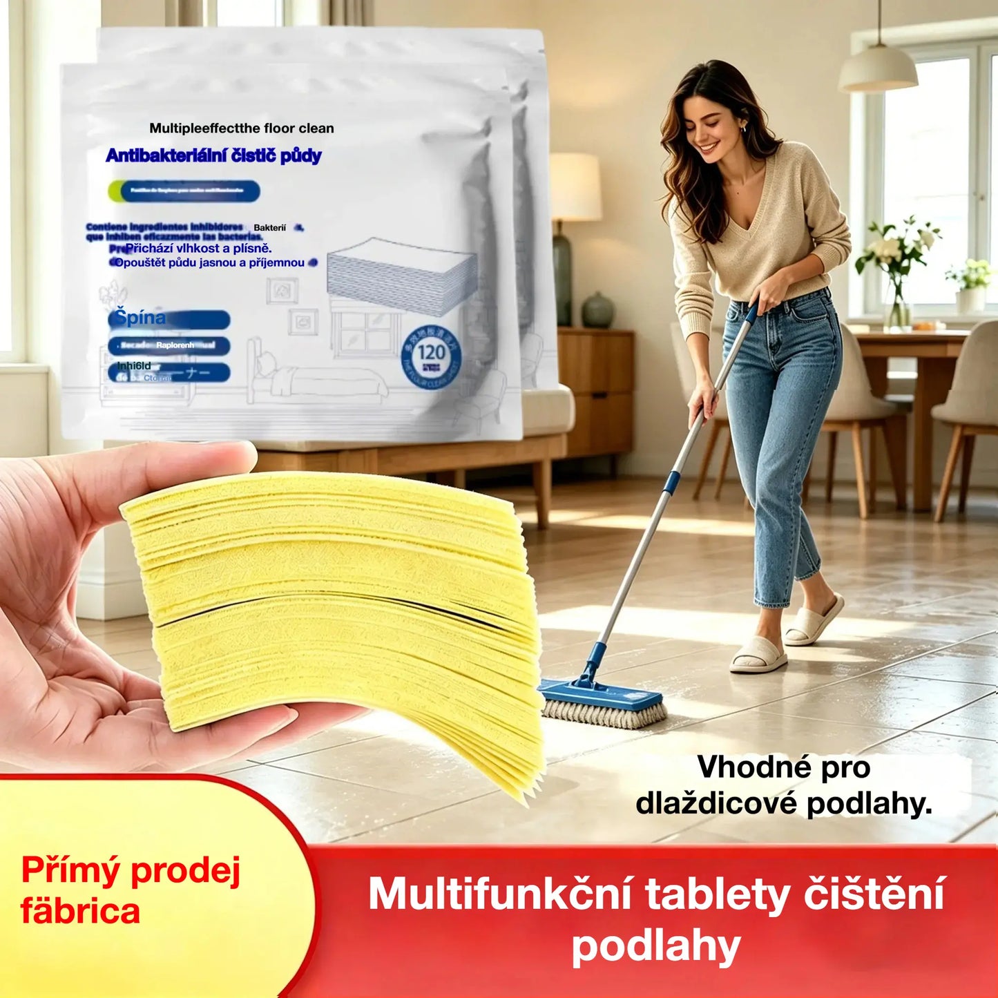🧽✨ 240 ks Víceúčelové čisticí tablety – Dlažba, Dřevěná Podlaha, váš dokonalý pomocník při úklidu!