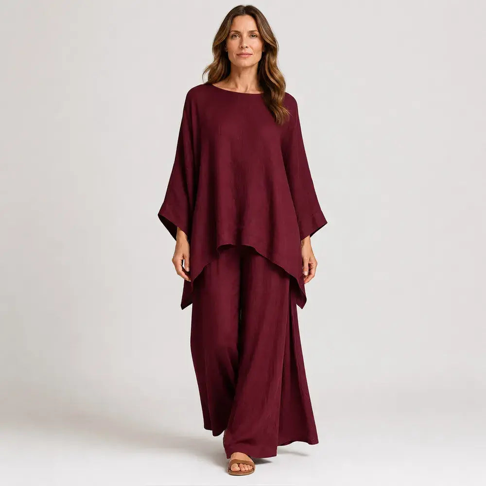 【S-3XL】🌸✨Časově omezená nabídka - Dámská souprava z jednobarevné lněné košile a kalhot