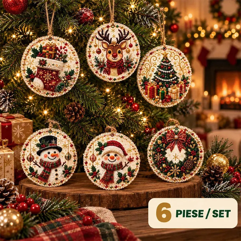 Specifikace🎄 Sada 6 vánočních ozdob na vlastnoruční vytvoření (diamantové malování) – kreativní projekt pro celou rodinu, ideální na stromeček, do okna či jako dárek!