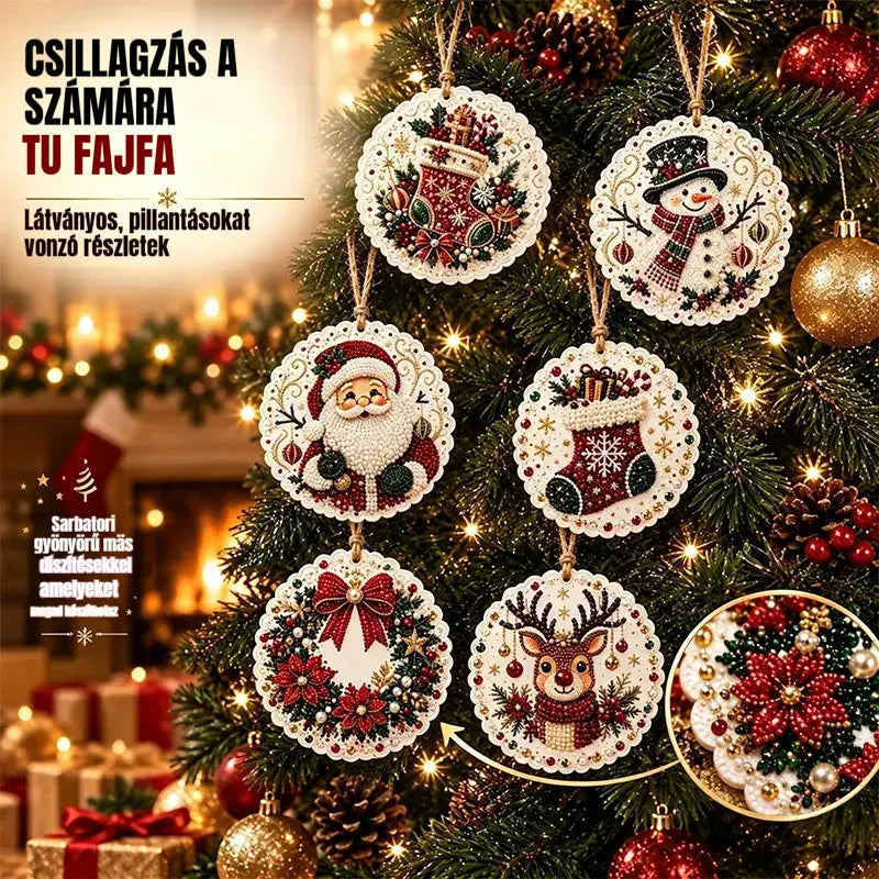 🎄 6 részes DIY gyémántkirakós karácsonyi díszkészlet – Kreatív családi projekt, amely tökéletes a karácsonyfára, ablakba vagy ajándéknak!