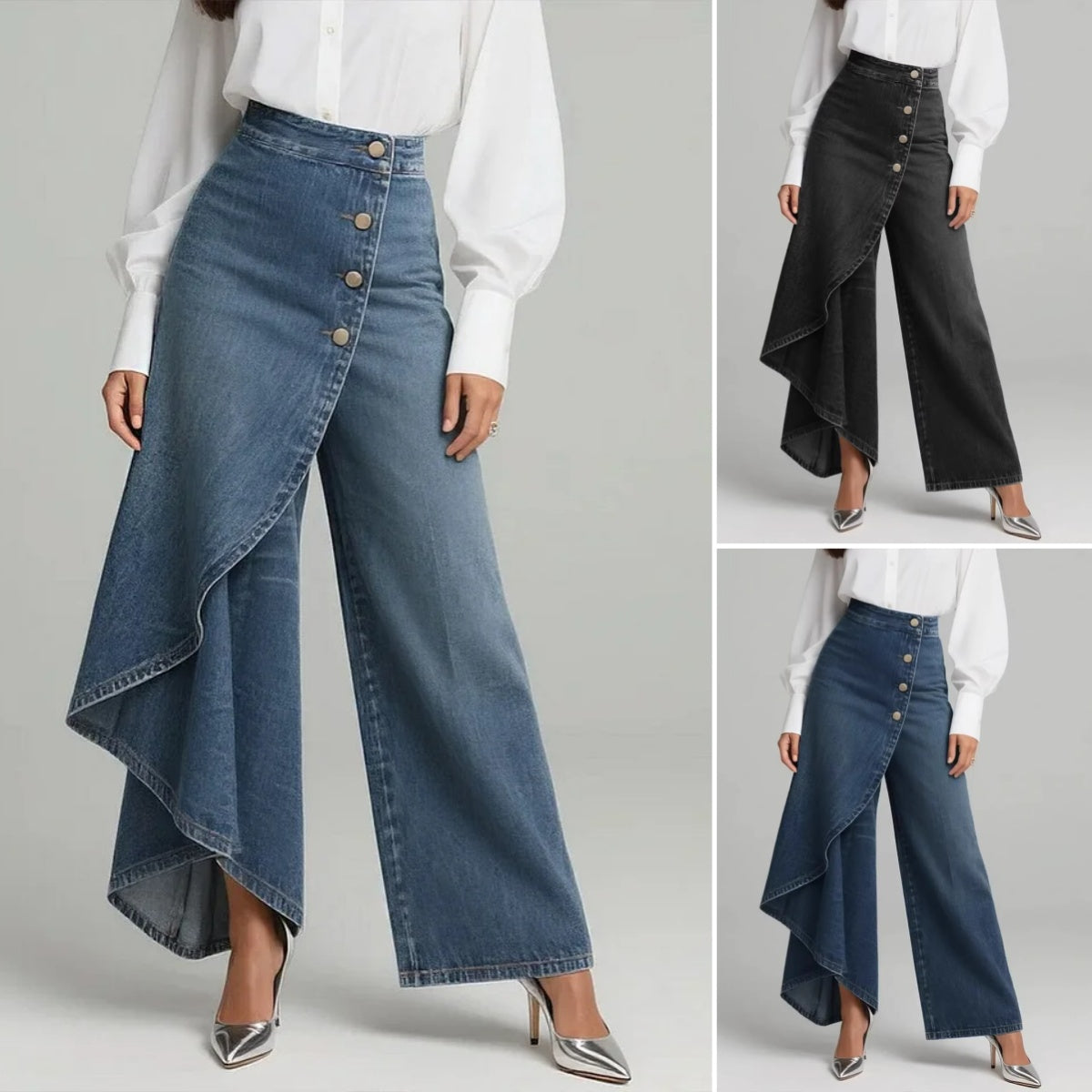 🥇【S-3XL】Dámské džíny s vysokým pasem a širokými nohavicemi, širokým střihem a elegantním designem.