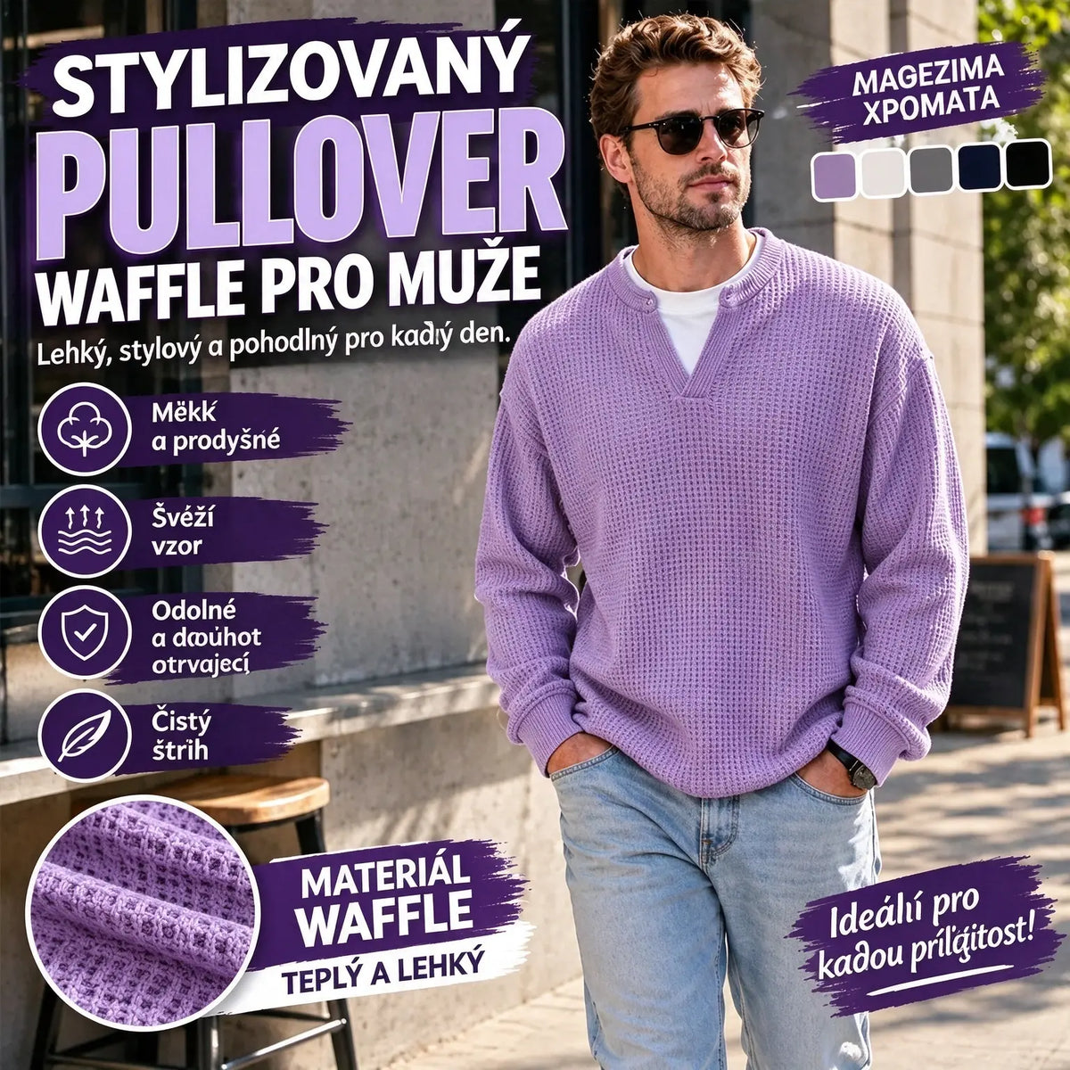 👚✨ Nadčasové pohodlí | Pánská dlouhá trička s vaflovou texturou