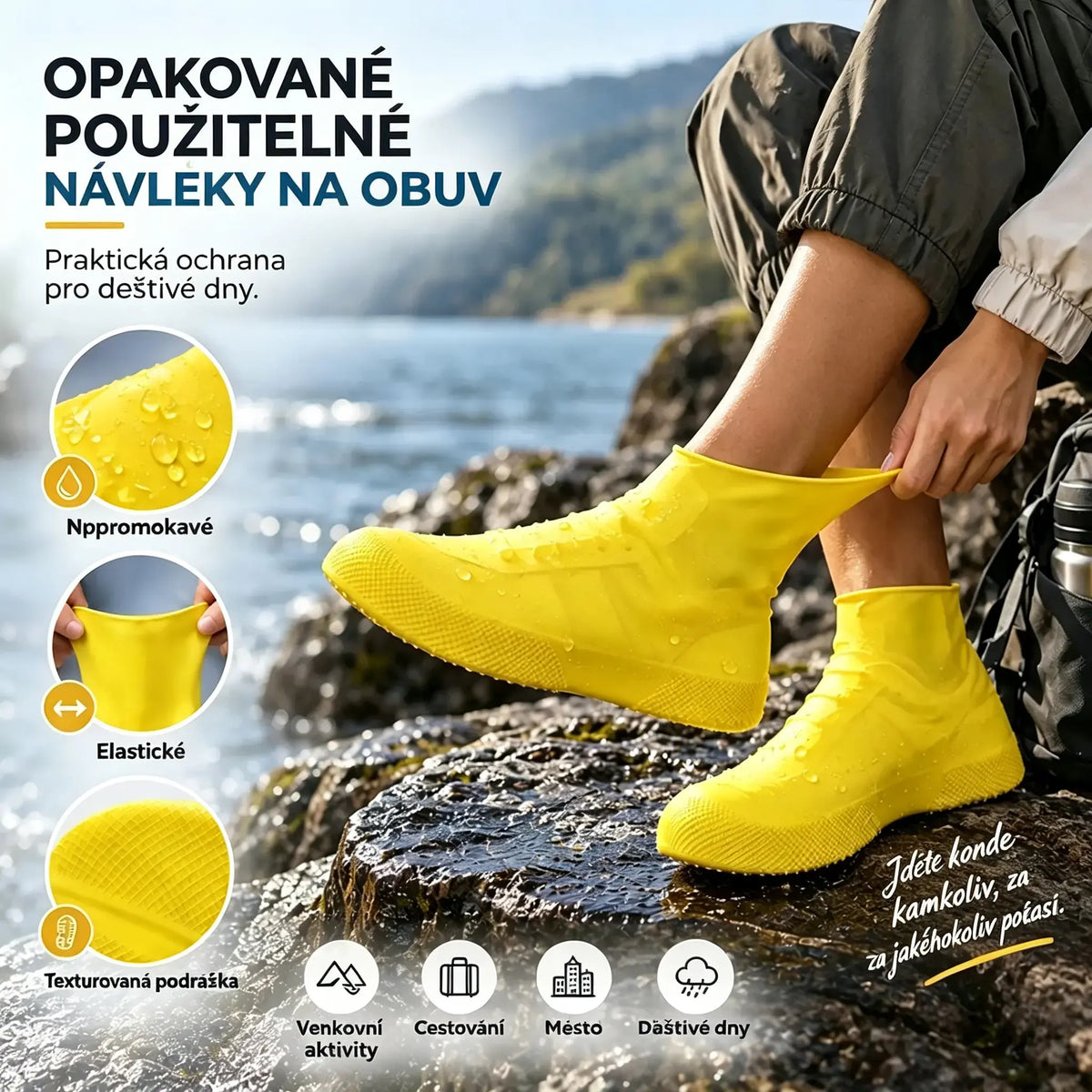 【28-47】Chraňte své tenisky před promočením! Odolné nepromokavé návleky na boty: protiskluzové a skladné – ideální pro nošení v tašce 🌧️
