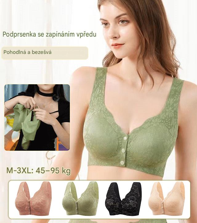 50KG-100KG【Koupit 1 a získat 1】 Bezešvá podprsenka s knoflíky vpředu, tenká, prodyšná, bez drátků, zmenšující prsa, s velkou krajkou pro ženy.